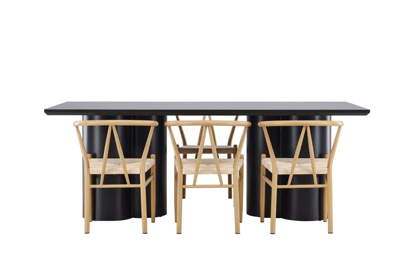 Ruokailuryhmä Venture Home Olivia-ruokailuryhmä 210 cm, suorakulmainen, 6 Alfons-tuolia Musta/Beige/Ruskea - Huonekalut - Pöytä & ruokailuryhmä - Ruokailuryhmä