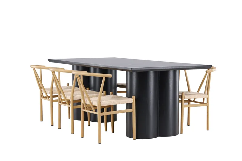 Ruokailuryhmä Venture Home Olivia-ruokailuryhmä 210 cm, suorakulmainen, 6 Alfons-tuolia Musta/Beige/Ruskea, undefined