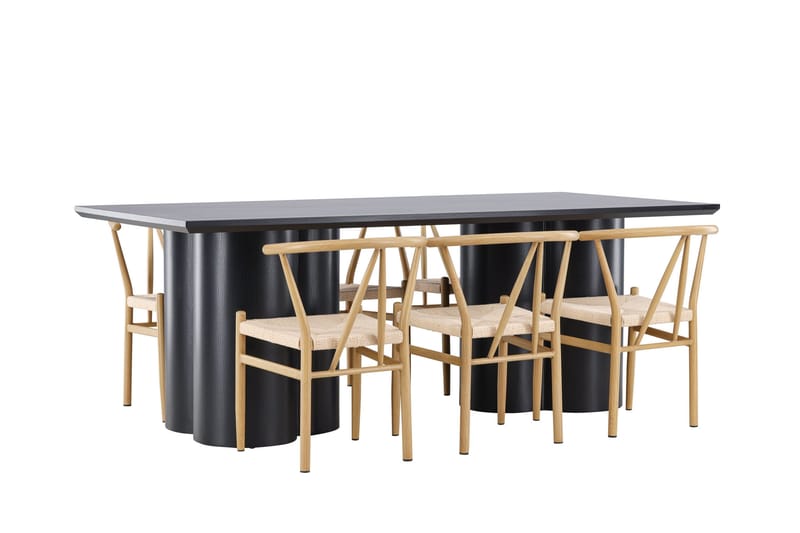 Ruokailuryhmä Venture Home Olivia-ruokailuryhmä 210 cm, suorakulmainen, 6 Alfons-tuolia Musta/Beige/Ruskea - Huonekalut - Pöytä & ruokailuryhmä - Ruokailuryhmä