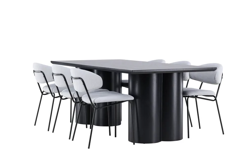 Ruokailuryhmä Venture Home Olivia-ruokailuryhmä 210 cm, suorakulmainen, 6 Chico-tuolia Musta/Sininen/Musta, undefined