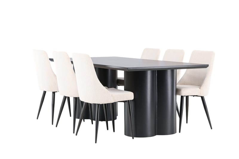 Ruokailuryhmä Venture Home Olivia-ruokailuryhmä 210 cm, suorakulmainen, 6 Leone-tuolia Musta/Beige/Musta - Huonekalut - Pöytä & ruokailuryhmä - Ruokailuryhmä