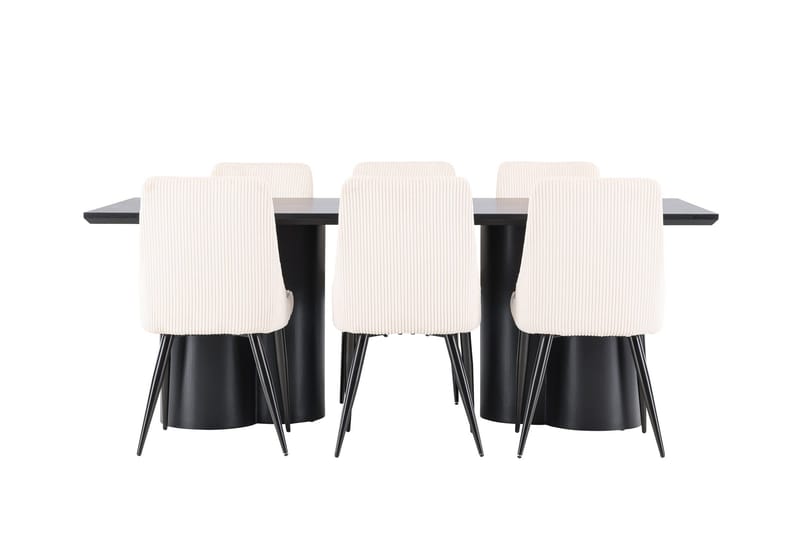 Ruokailuryhmä Venture Home Olivia-ruokailuryhmä 210 cm, suorakulmainen, 6 Leone-tuolia Musta/Beige/Musta - Huonekalut - Pöytä & ruokailuryhmä - Ruokailuryhmä
