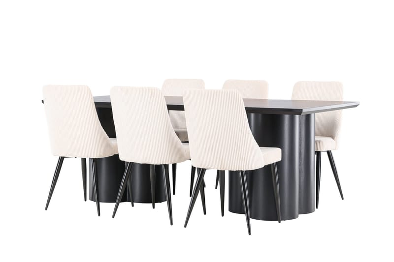 Ruokailuryhmä Venture Home Olivia-ruokailuryhmä 210 cm, suorakulmainen, 6 Leone-tuolia Musta/Beige/Musta - Huonekalut - Pöytä & ruokailuryhmä - Ruokailuryhmä