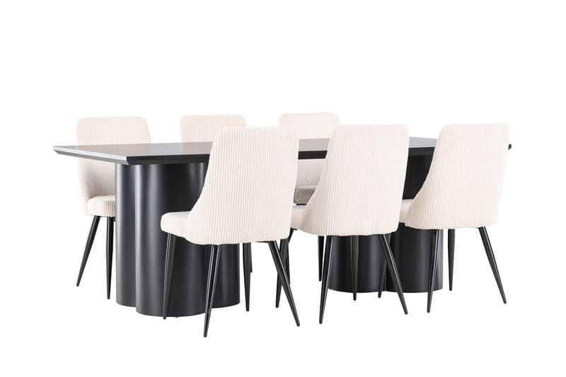 Ruokailuryhmä Venture Home Olivia-ruokailuryhmä 210 cm, suorakulmainen, 6 Leone-tuolia Musta/Beige/Musta - Huonekalut - Pöytä & ruokailuryhmä - Ruokailuryhmä