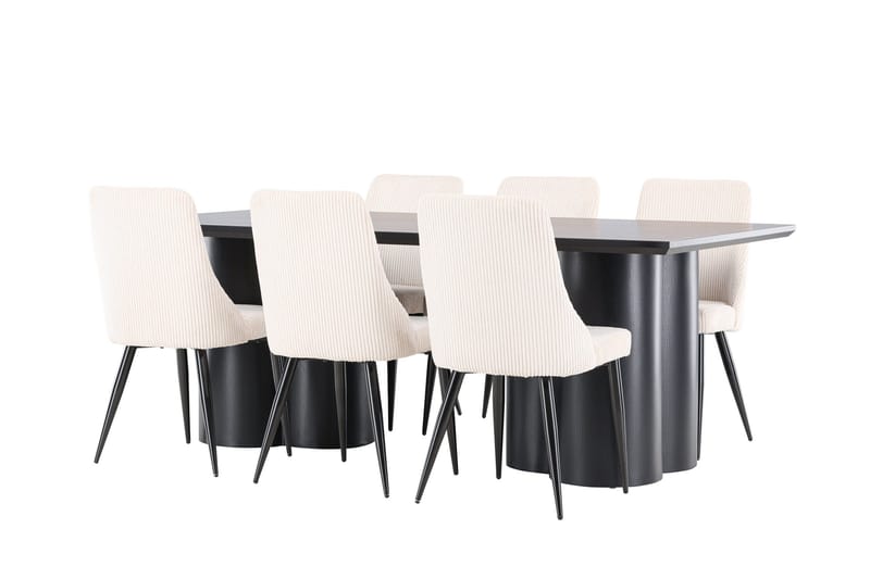 Ruokailuryhmä Venture Home Olivia-ruokailuryhmä 210 cm, suorakulmainen, 6 Leone-tuolia Musta/Beige/Musta - Huonekalut - Pöytä & ruokailuryhmä - Ruokailuryhmä