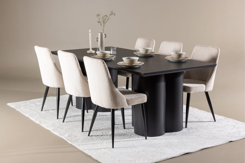 Ruokailuryhmä Venture Home Olivia-ruokailuryhmä 210 cm, suorakulmainen, 6 Leone-tuolia Musta/Beige/Musta - Huonekalut - Pöytä & ruokailuryhmä - Ruokailuryhmä