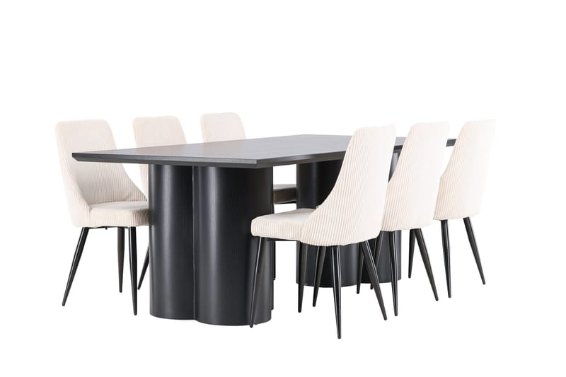 Ruokailuryhmä Venture Home Olivia-ruokailuryhmä 210 cm, suorakulmainen, 6 Leone-tuolia Musta/Beige/Musta - Huonekalut - Pöytä & ruokailuryhmä - Ruokailuryhmä