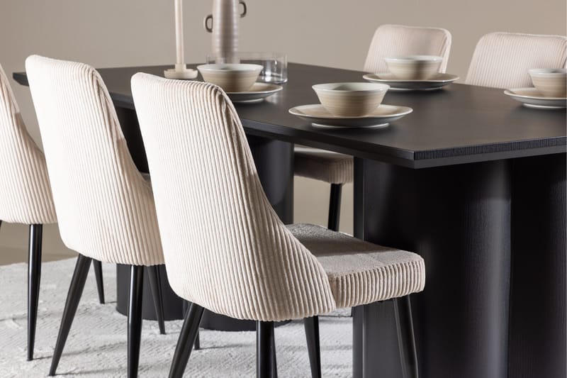 Ruokailuryhmä Venture Home Olivia-ruokailuryhmä 210 cm, suorakulmainen, 6 Leone-tuolia Musta/Beige/Musta - Huonekalut - Pöytä & ruokailuryhmä - Ruokailuryhmä