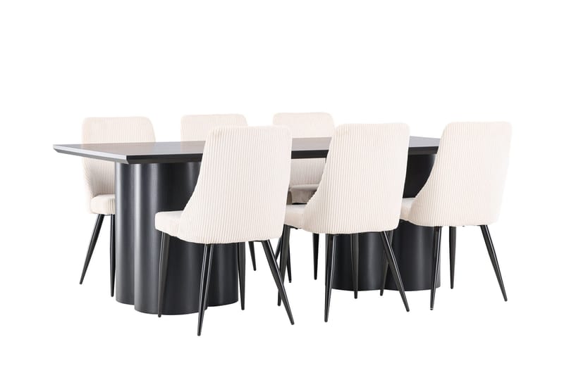 Ruokailuryhmä Venture Home Olivia-ruokailuryhmä 210 cm, suorakulmainen, 6 Leone-tuolia Musta/Beige/Musta - Huonekalut - Pöytä & ruokailuryhmä - Ruokailuryhmä
