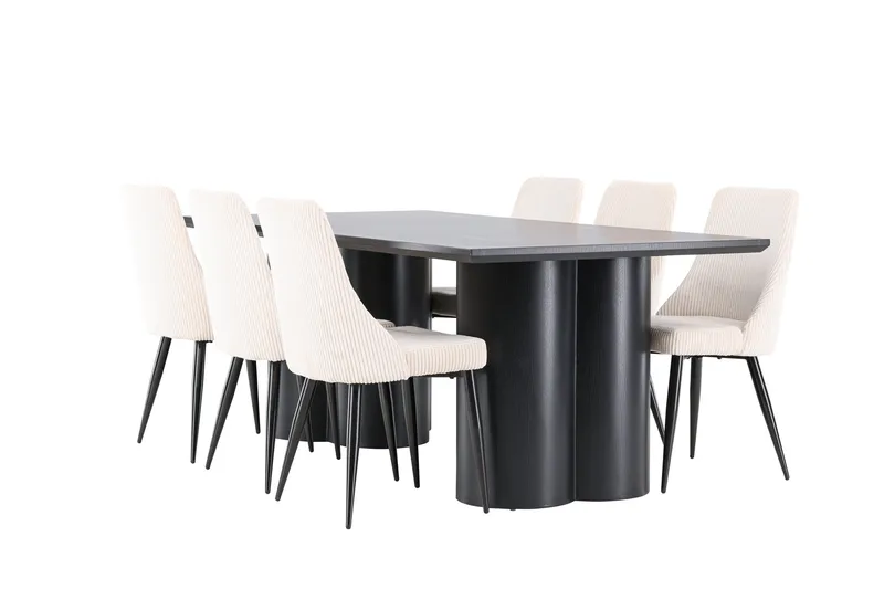Ruokailuryhmä Venture Home Olivia-ruokailuryhmä 210 cm, suorakulmainen, 6 Leone-tuolia Musta/Beige/Musta, undefined