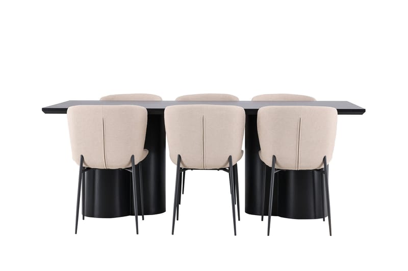 Ruokailuryhmä Venture Home Olivia-ruokailuryhmä 210 cm, suorakulmainen, 6 Modesto-tuolia Musta/Beige/Musta - Huonekalut - Pöytä & ruokailuryhmä - Ruokailuryhmä
