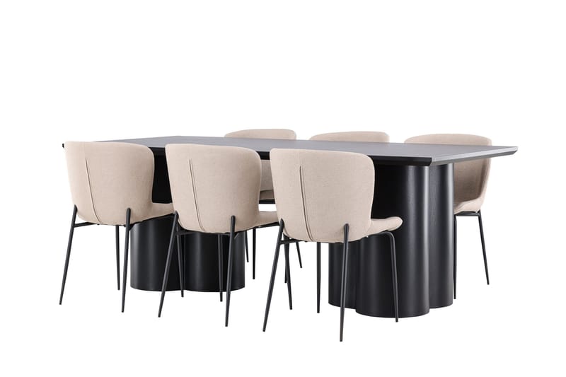 Ruokailuryhmä Venture Home Olivia-ruokailuryhmä 210 cm, suorakulmainen, 6 Modesto-tuolia Musta/Beige/Musta - Huonekalut - Pöytä & ruokailuryhmä - Ruokailuryhmä
