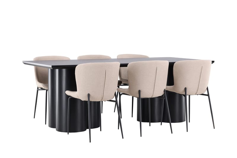 Ruokailuryhmä Venture Home Olivia-ruokailuryhmä 210 cm, suorakulmainen, 6 Modesto-tuolia Musta/Beige/Musta - Huonekalut - Pöytä & ruokailuryhmä - Ruokailuryhmä