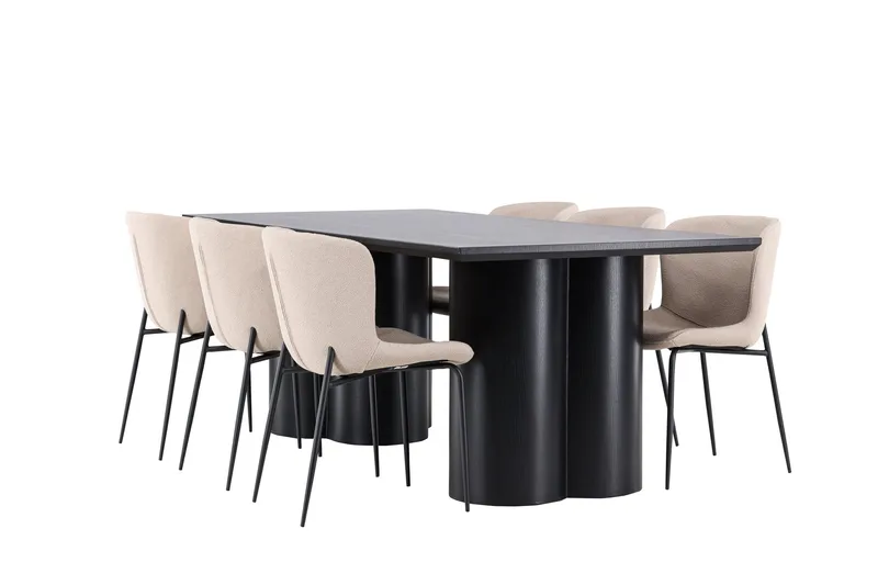 Ruokailuryhmä Venture Home Olivia-ruokailuryhmä 210 cm, suorakulmainen, 6 Modesto-tuolia Musta/Beige/Musta, undefined