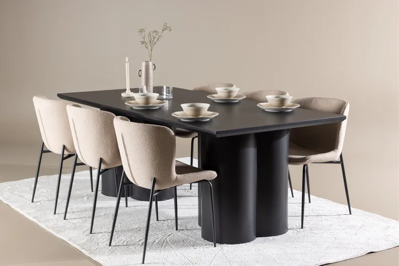 Ruokailuryhmä Venture Home Olivia-ruokailuryhmä 210 cm, suorakulmainen, 6 Modesto-tuolia Musta/Beige/Musta - Huonekalut - Pöytä & ruokailuryhmä - Ruokailuryhmä