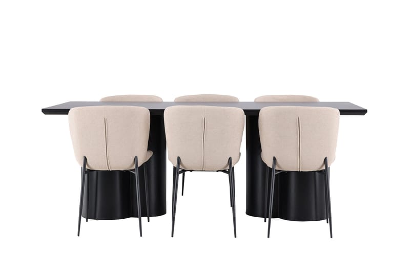 Ruokailuryhmä Venture Home Olivia-ruokailuryhmä 210 cm, suorakulmainen, 6 Modesto-tuolia Musta/Beige/Musta - Huonekalut - Pöytä & ruokailuryhmä - Ruokailuryhmä