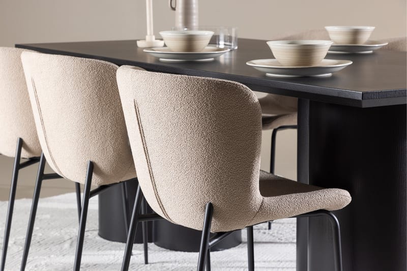 Ruokailuryhmä Venture Home Olivia-ruokailuryhmä 210 cm, suorakulmainen, 6 Modesto-tuolia Musta/Beige/Musta - Huonekalut - Pöytä & ruokailuryhmä - Ruokailuryhmä