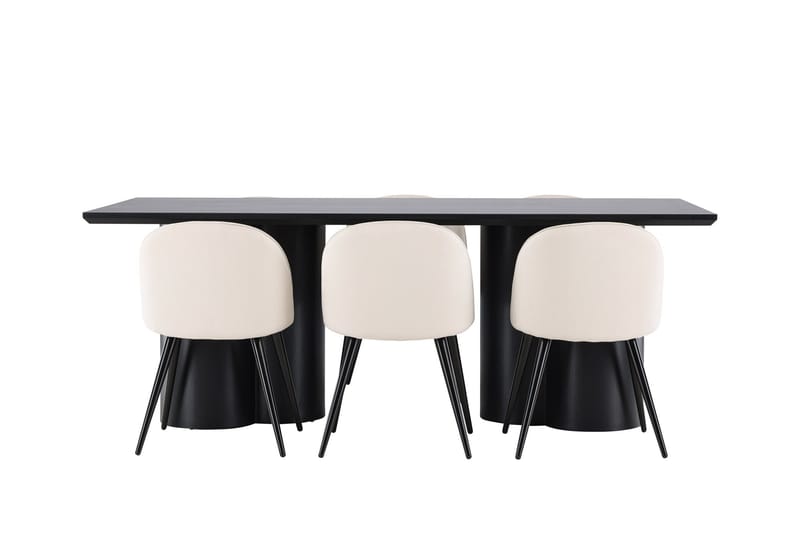 Ruokailuryhmä Venture Home Olivia-ruokailuryhmä 210 cm, suorakulmainen, 6 Velvet-tuolia Musta/Beige/Musta - Huonekalut - Pöytä & ruokailuryhmä - Ruokailuryhmä