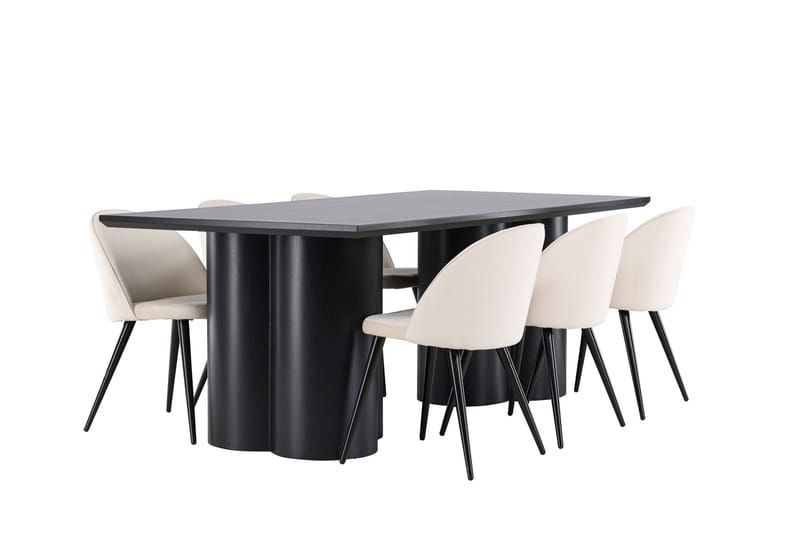 Ruokailuryhmä Venture Home Olivia-ruokailuryhmä 210 cm, suorakulmainen, 6 Velvet-tuolia Musta/Beige/Musta - Huonekalut - Pöytä & ruokailuryhmä - Ruokailuryhmä
