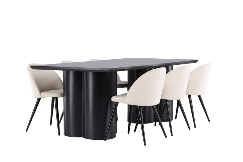 Ruokailuryhmä Venture Home Olivia-ruokailuryhmä 210 cm, suorakulmainen, 6 Velvet-tuolia Musta/Beige/Musta - Huonekalut - Pöytä & ruokailuryhmä - Ruokailuryhmä