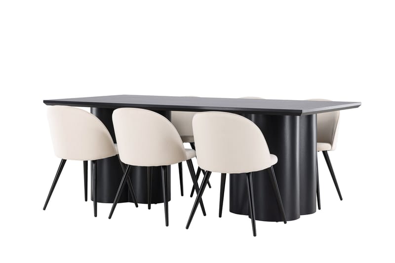 Ruokailuryhmä Venture Home Olivia-ruokailuryhmä 210 cm, suorakulmainen, 6 Velvet-tuolia Musta/Beige/Musta - Huonekalut - Pöytä & ruokailuryhmä - Ruokailuryhmä