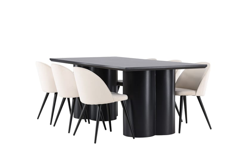 Ruokailuryhmä Venture Home Olivia-ruokailuryhmä 210 cm, suorakulmainen, 6 Velvet-tuolia Musta/Beige/Musta - Huonekalut - Pöytä & ruokailuryhmä - Ruokailuryhmä