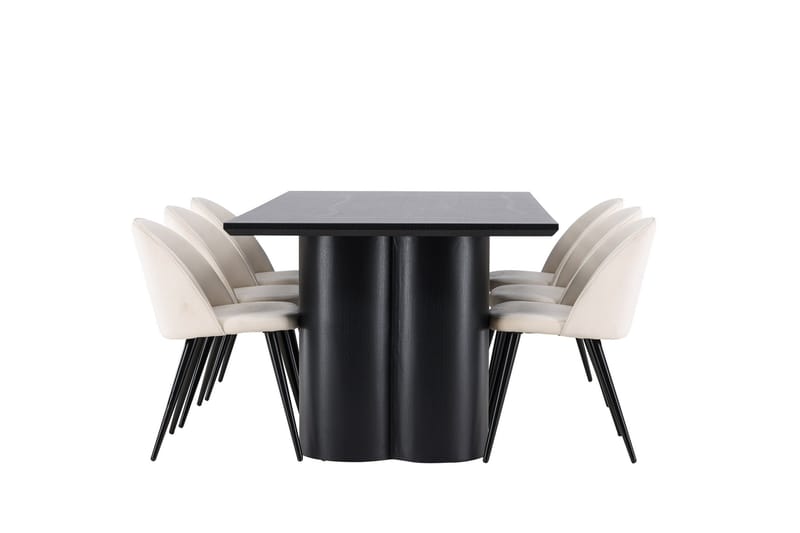 Ruokailuryhmä Venture Home Olivia-ruokailuryhmä 210 cm, suorakulmainen, 6 Velvet-tuolia Musta/Beige/Musta - Huonekalut - Pöytä & ruokailuryhmä - Ruokailuryhmä