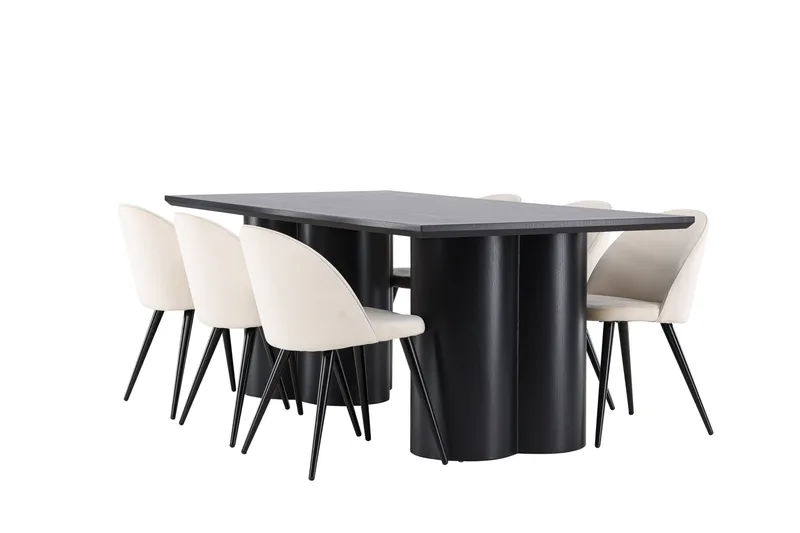 Ruokailuryhmä Venture Home Olivia-ruokailuryhmä 210 cm, suorakulmainen, 6 Velvet-tuolia Musta/Beige/Musta, undefined