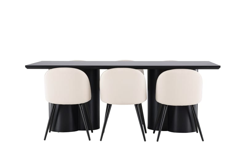Ruokailuryhmä Venture Home Olivia-ruokailuryhmä 210 cm, suorakulmainen, 6 Velvet-tuolia Musta/Beige/Musta - Huonekalut - Pöytä & ruokailuryhmä - Ruokailuryhmä