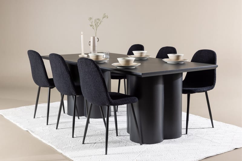 Ruokailuryhmä Venture Home Olivia-ruokailuryhmä 210 cm, suorakulmainen, 6 Polar-tuolilla Musta/Musta/Musta - Huonekalut - Pöytä & ruokailuryhmä - Ruokailuryhmä