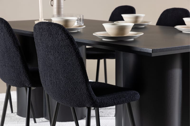 Ruokailuryhmä Venture Home Olivia-ruokailuryhmä 210 cm, suorakulmainen, 6 Polar-tuolilla Musta/Musta/Musta - Huonekalut - Pöytä & ruokailuryhmä - Ruokailuryhmä