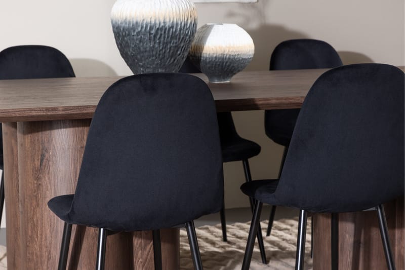 Ruokailuryhmä Venture Home Olivia-ruokailuryhmä 210 cm, suorakulmainen, 6 Polar-tuolilla Mokka/Musta/Musta - Huonekalut - Pöytä & ruokailuryhmä - Ruokailuryhmä