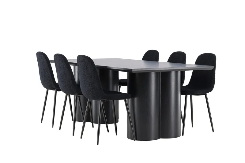 Ruokailuryhmä Venture Home Olivia-ruokailuryhmä 210 cm, suorakulmainen, 6 Polar-tuolilla Musta/Musta/Musta, undefined