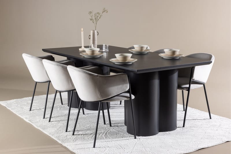 Ruokailuryhmä Venture Home Olivia-ruokailuryhmä 210 cm suorakulmainen, 6 Evelina-tuolia Musta/Harmaa/Musta - Huonekalut - Pöytä & ruokailuryhmä - Ruokailuryhmä