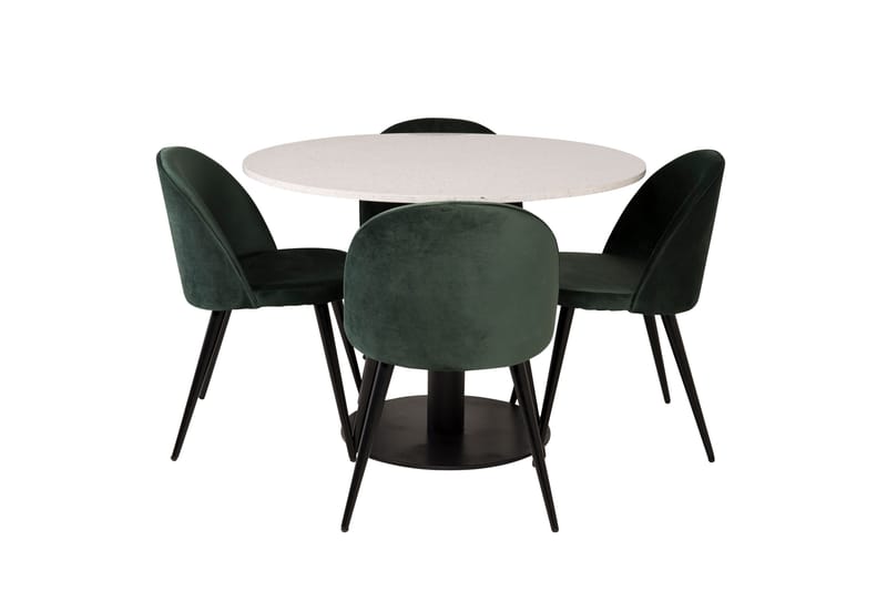Ruokailuryhmä Venture Home Razzia-ruokailuryhmä 106 cm, pyöreä, 4 Velvet-tuolia Musta/Vihreä
