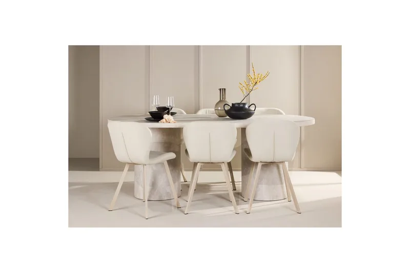 Ruokailuryhmä Venture Home Ruokailuryhmä Venture Home Narvik 100x200 cm beige 6 Lilja-tuolilla Beige - Huonekalut - Pöytä & ruokailuryhmä - Ruokailuryhmä