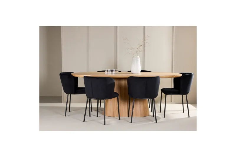 Ruokailuryhmä Venture Home Ruokailuryhmä Venture Home Stjärnö 200x90 cm luonnonvärinen 6 Edina-tuolilla, musta Luonto - Huonekalut - Pöytä & ruokailuryhmä - Ruokailuryhmä