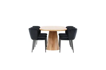 Ruokailuryhmä Venture Home Ruokailuryhmä Venture Home Stjärnö 200x90 cm luonnonvärinen 6 Edina-tuolilla, musta Luonto - Huonekalut - Pöytä & ruokailuryhmä - Ruokailuryhmä