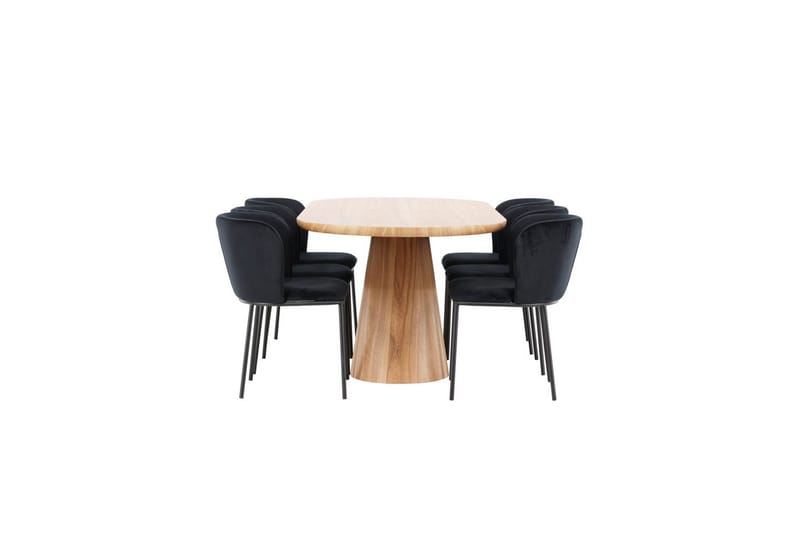 Ruokailuryhmä Venture Home Ruokailuryhmä Venture Home Stjärnö 200x90 cm luonnonvärinen 6 Edina-tuolilla, musta Luonto - Huonekalut - Pöytä & ruokailuryhmä - Ruokailuryhmä