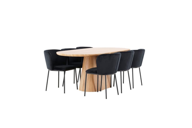Ruokailuryhmä Venture Home Ruokailuryhmä Venture Home Stjärnö 200x90 cm luonnonvärinen 6 Edina-tuolilla, musta Luonto - Huonekalut - Pöytä & ruokailuryhmä - Ruokailuryhmä