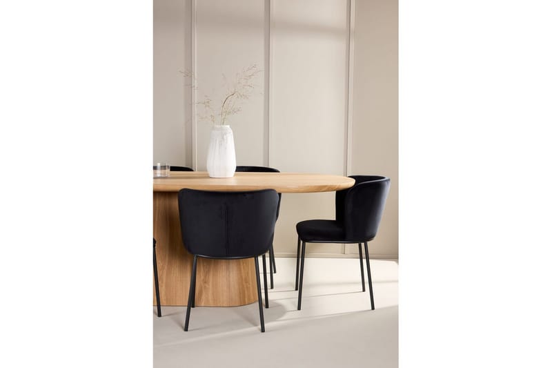 Ruokailuryhmä Venture Home Ruokailuryhmä Venture Home Stjärnö 200x90 cm luonnonvärinen 6 Edina-tuolilla, musta Luonto - Huonekalut - Pöytä & ruokailuryhmä - Ruokailuryhmä