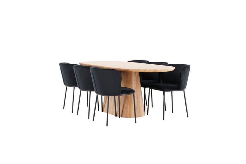 Ruokailuryhmä Venture Home Ruokailuryhmä Venture Home Stjärnö 200x90 cm luonnonvärinen 6 Edina-tuolilla, musta Luonto - Huonekalut - Pöytä & ruokailuryhmä - Ruokailuryhmä