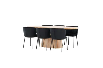 Ruokailuryhmä Venture Home Ruokailuryhmä Venture Home Stjärnö 200x90 cm luonnonvärinen 6 Edina-tuolilla, musta Luonto - Huonekalut - Pöytä & ruokailuryhmä - Ruokailuryhmä