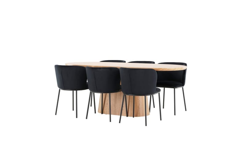 Ruokailuryhmä Venture Home Ruokailuryhmä Venture Home Stjärnö 200x90 cm luonnonvärinen 6 Edina-tuolilla, musta Luonto - Huonekalut - Pöytä & ruokailuryhmä - Ruokailuryhmä