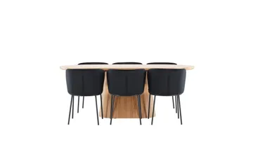 Ruokailuryhmä Venture Home Ruokailuryhmä Venture Home Stjärnö 200x90 cm luonnonvärinen 6 Edina-tuolilla, musta Luonto - Huonekalut - Pöytä & ruokailuryhmä - Ruokailuryhmä
