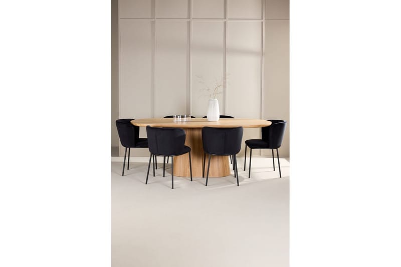 Ruokailuryhmä Venture Home Ruokailuryhmä Venture Home Stjärnö 200x90 cm luonnonvärinen 6 Edina-tuolilla, musta Luonto - Huonekalut - Pöytä & ruokailuryhmä - Ruokailuryhmä