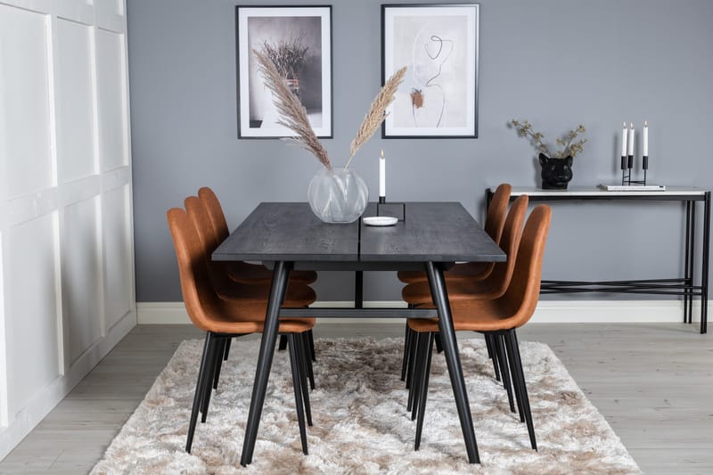 Ruokailuryhmä Venture Home Sleek-ruokailuryhmä, jatkettava, 195 cm, suorakaiteen muotoinen, 6 Polar-tuolia Musta/Ruskea - Huonekalut - Pöytä & ruokailuryhmä - Ruokailuryhmä