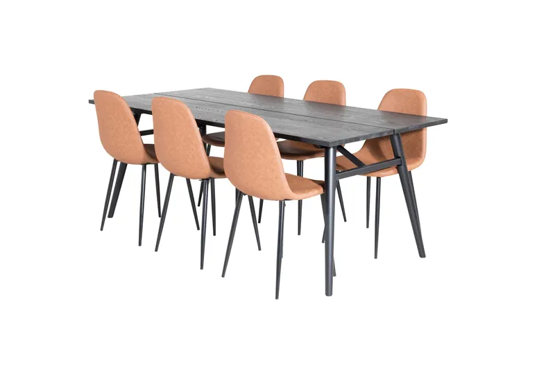 Ruokailuryhmä Venture Home Sleek-ruokailuryhmä, jatkettava, 195 cm, suorakaiteen muotoinen, 6 Polar-tuolia Musta/Ruskea - Huonekalut - Pöytä & ruokailuryhmä - Ruokailuryhmä