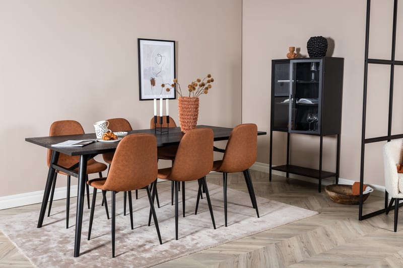 Ruokailuryhmä Venture Home Sleek-ruokailuryhmä, jatkettava, 195 cm, suorakaiteen muotoinen, 6 Polar-tuolia Musta/Ruskea - Huonekalut - Pöytä & ruokailuryhmä - Ruokailuryhmä