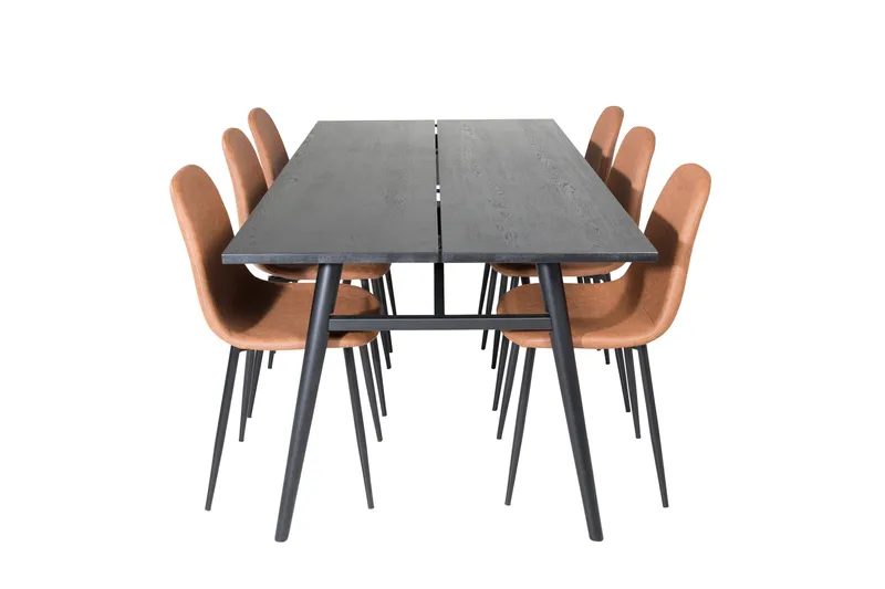 Ruokailuryhmä Venture Home Sleek-ruokailuryhmä, jatkettava, 195 cm, suorakaiteen muotoinen, 6 Polar-tuolia Musta/Ruskea, undefined